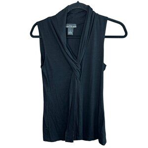 Ebby by Farinaz Taghavi Black Jersey Knit Sleeveless Tie Front Top Size Medium